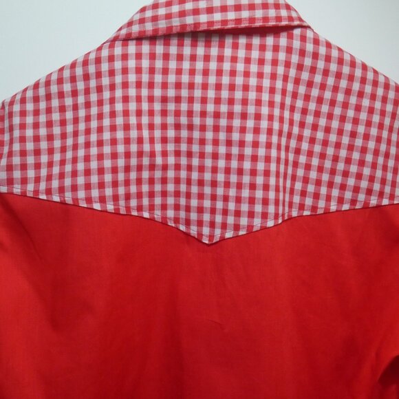 Vintage Red Western Shirt with Gingham Trim Pearl Snap Mens XL - Picture 13 of 16